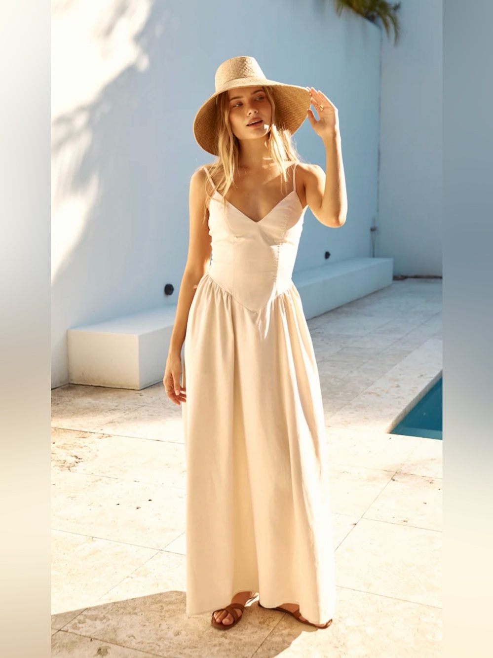 NWT Seven Wonders Zephy Linen Maxi Dress Sand Beige M
